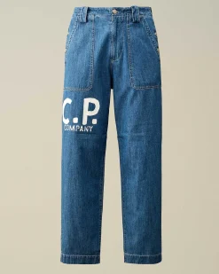 C.P. Company Blu Loose Pants Stone Bleach-Blue New