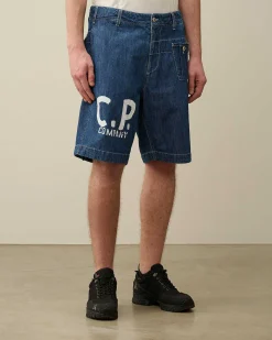C.P. Company Blu Utility Shorts Stone Bleach-Blue Cheap