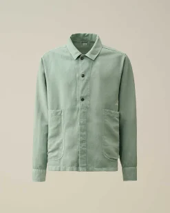 C.P. Company Broken Linen/Cotton Pocket Shirt Green Bay Flash Sale