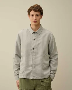 C.P. Company Broken Linen/Cotton Pocket Shirt Drizzle Grey Cheap