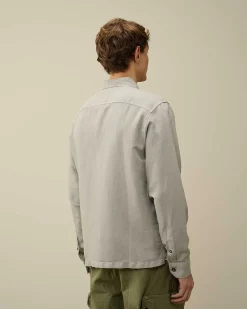 C.P. Company Broken Linen/Cotton Pocket Shirt Drizzle Grey Cheap