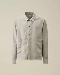 C.P. Company Broken Linen/Cotton Pocket Shirt Drizzle Grey Cheap
