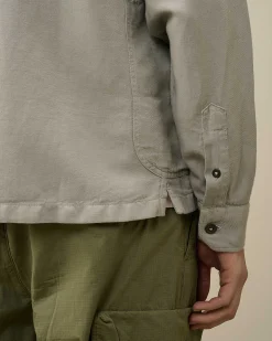 C.P. Company Broken Linen/Cotton Pocket Shirt Drizzle Grey Cheap