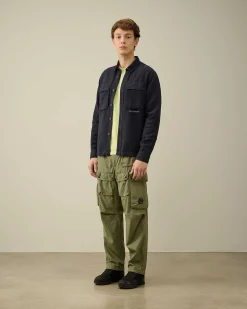 C.P. Company Broken Linen/Cotton Shirt Total Eclipse-Blue Sale