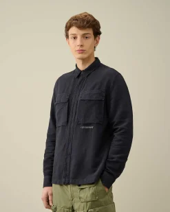 C.P. Company Broken Linen/Cotton Shirt Total Eclipse-Blue Sale