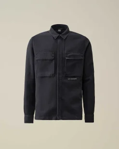 C.P. Company Broken Linen/Cotton Shirt Total Eclipse-Blue Sale