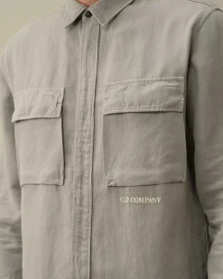 C.P. Company Broken Linen/Cotton Shirt Drizzle Grey Hot