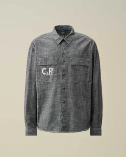 C.P. Company Chambray Long Sleeved Logo Shirt Denim-Blue Hot