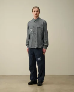 C.P. Company Chambray Long Sleeved Logo Shirt Denim-Blue Hot