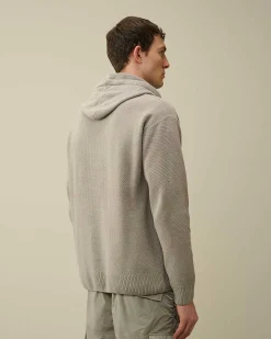 C.P. Company Chenille Cotton Knit Hoodie Drizzle Grey Cheap