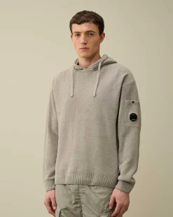 C.P. Company Chenille Cotton Knit Hoodie Drizzle Grey Cheap