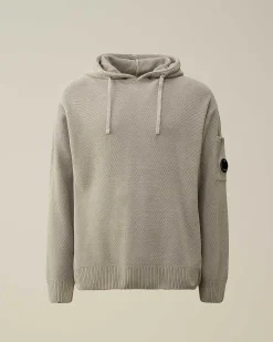 C.P. Company Chenille Cotton Knit Hoodie Drizzle Grey Cheap