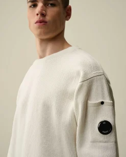 C.P. Company Chenille Cotton Lens Knit Gauze White Flash Sale