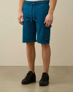 C.P. Company Cotton Diagonal Fleece Cargo Shorts Ink Blue Cheap