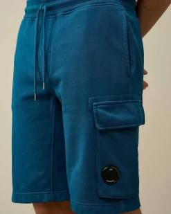 C.P. Company Cotton Diagonal Fleece Cargo Shorts Ink Blue Cheap