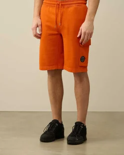 C.P. Company Cotton Diagonal Fleece Cargo Shorts Gold Flame-Orange Outlet