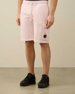 C.P. Company Cotton Diagonal Fleece Cargo Shorts Heavenly Pink New