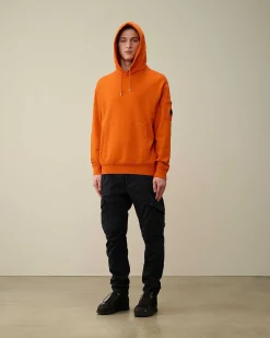 C.P. Company Cotton Diagonal Fleece Lens Hoodie Gold Flame-Orange Hot