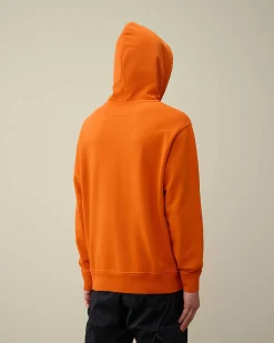 C.P. Company Cotton Diagonal Fleece Lens Hoodie Gold Flame-Orange Hot