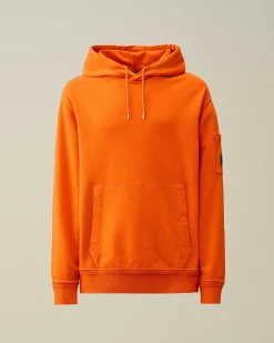 C.P. Company Cotton Diagonal Fleece Lens Hoodie Gold Flame-Orange Hot