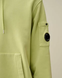 C.P. Company Cotton Diagonal Fleece Lens Hoodie White Pear Online
