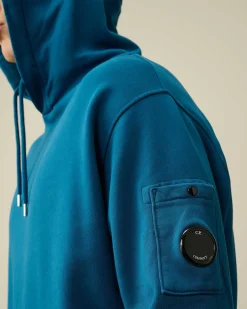 C.P. Company Cotton Diagonal Fleece Lens Hoodie Ink Blue Online