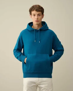 C.P. Company Cotton Diagonal Fleece Lens Hoodie Ink Blue Online