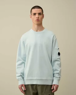 C.P. Company Cotton Diagonal Fleece Lens Sweatshirt Starlight Blue Flash Sale