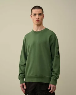 C.P. Company Cotton Diagonal Fleece Lens Sweatshirt Duck Green New