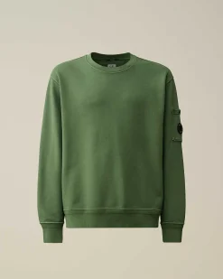 C.P. Company Cotton Diagonal Fleece Lens Sweatshirt Duck Green New