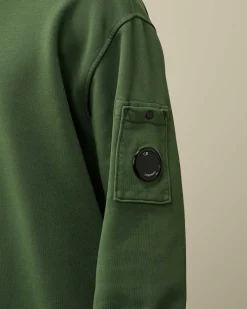 C.P. Company Cotton Diagonal Fleece Lens Sweatshirt Duck Green New