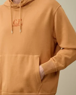 C.P. Company Cotton Diagonal Fleece Logo Hoodie Pastry Shell-Orange Fashion