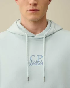 C.P. Company Cotton Diagonal Fleece Logo Hoodie Starlight Blue Shop