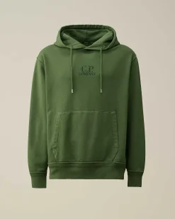 C.P. Company Cotton Diagonal Fleece Logo Hoodie Duck Green Cheap