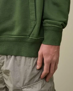 C.P. Company Cotton Diagonal Fleece Logo Hoodie Duck Green Cheap