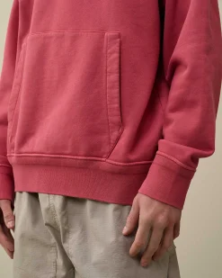 C.P. Company Cotton Diagonal Fleece Logo Hoodie Red Bud Clearance