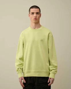 C.P. Company Cotton Diagonal Fleece Logo Sweatshirt White Pear Fashion