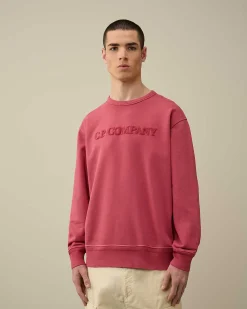 C.P. Company Cotton Diagonal Fleece Logo Sweatshirt Red Bud New
