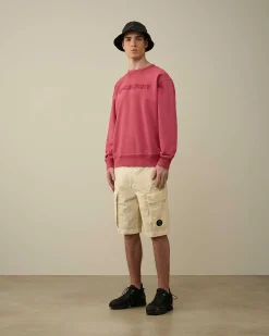 C.P. Company Cotton Diagonal Fleece Logo Sweatshirt Red Bud New