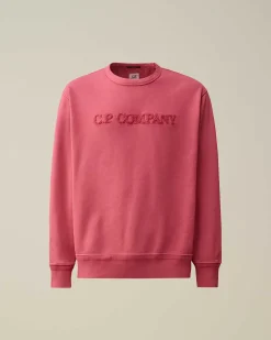 C.P. Company Cotton Diagonal Fleece Logo Sweatshirt Red Bud New