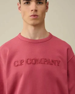 C.P. Company Cotton Diagonal Fleece Logo Sweatshirt Red Bud New