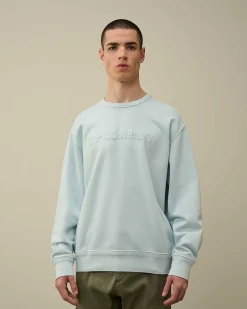 C.P. Company Cotton Diagonal Fleece Logo Sweatshirt Starlight Blue Clearance