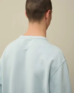 C.P. Company Cotton Diagonal Fleece Logo Sweatshirt Starlight Blue Clearance
