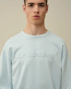 C.P. Company Cotton Diagonal Fleece Logo Sweatshirt Starlight Blue Clearance