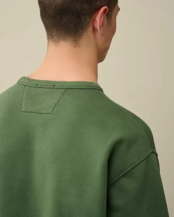 C.P. Company Cotton Diagonal Fleece Logo Sweatshirt Duck Green Shop