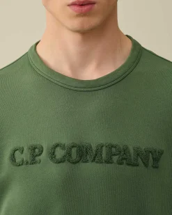 C.P. Company Cotton Diagonal Fleece Logo Sweatshirt Duck Green Shop