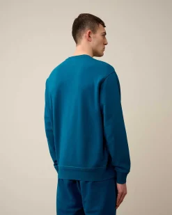 C.P. Company Cotton Diagonal Fleece Logo Sweatshirt Ink Blue Store
