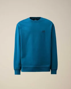 C.P. Company Cotton Diagonal Fleece Logo Sweatshirt Ink Blue Store