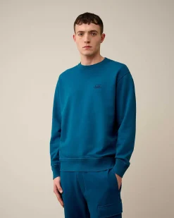 C.P. Company Cotton Diagonal Fleece Logo Sweatshirt Ink Blue Store