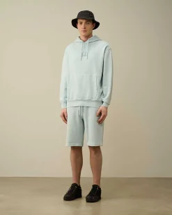 C.P. Company Cotton Diagonal Fleece Shorts Starlight Blue Outlet